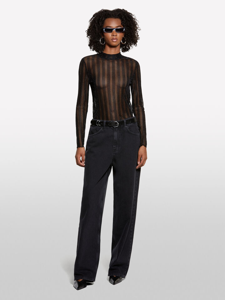 T-shirt noir transparent - t-shirts à manches longues pour femme - Noir | Sisley image number 1